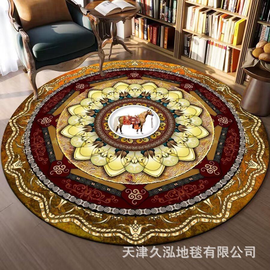 Circular Carpet Bedroom Living Room Carpet Coffee Table Carpet Home Sofa Circular Mat Ethnic Style Carpet