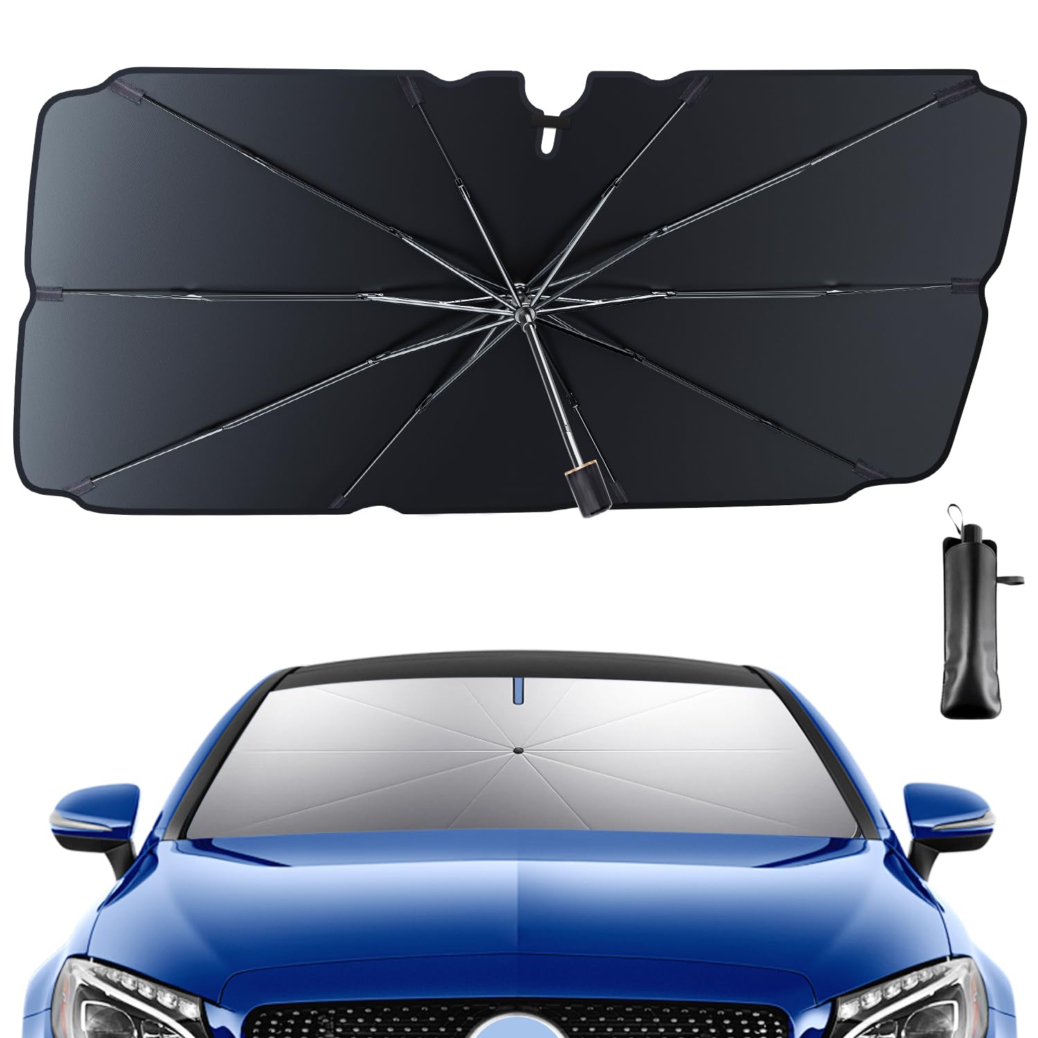 

CHICHL Car Front Car Car Light Heat Easy UV Privacy Titanium Heat Convenient Storage Pouch Included Sunshade, Sunshade, Umbrella-Style Parasol,