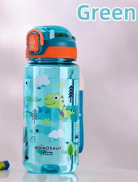 600ml Dinosaur Water Bottle For Kids Water Sippy Cup With Silicone Straw Leakproof Plastic Water Bottles Summer Kids Water Cup