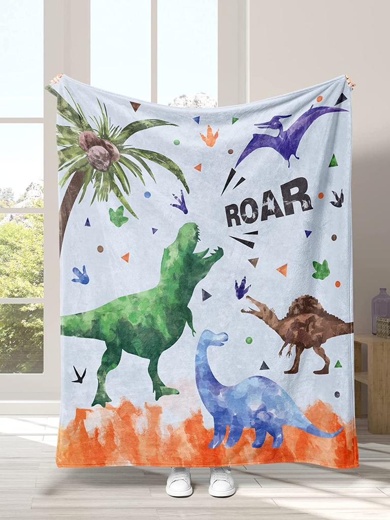 Überwurfdecke für Kinder, weiches Flanell, blaue Decken mit Dinosauriermuster, leichte und flauschige Decke mit 3D-Druck für Kinder, Geschenk für Freunde oder Kinder