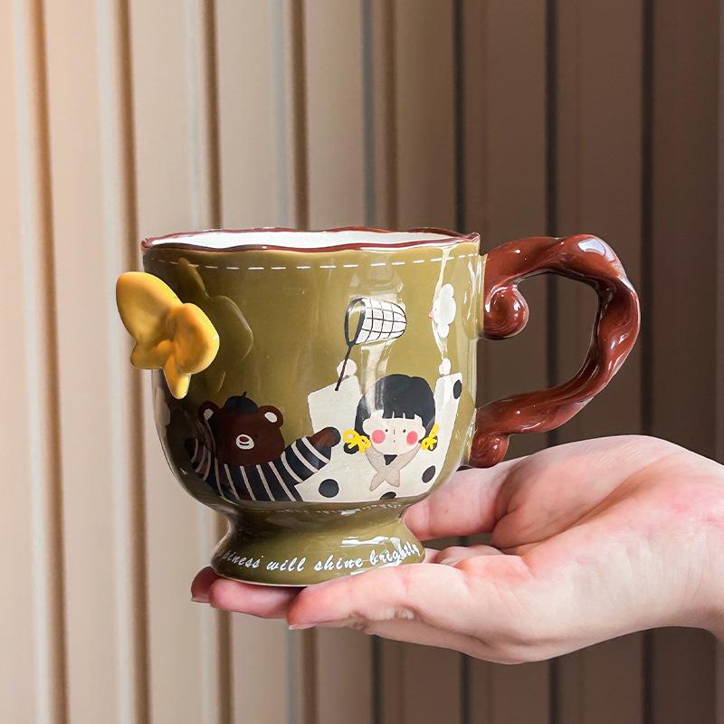 Uroczy Wytłaczany Kubek Motyl Dziewczęcy Kubek na Wodę Kubek Pudełko na Prezent Ceramiczny Kubek Prezent Urodzinowy Pudełko na Prezent Towarzyski