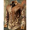 New Black Gold Gradient Peony Print Men's Long Sleeved Shirt, Light Luxury Business Casual Shirt Clothing