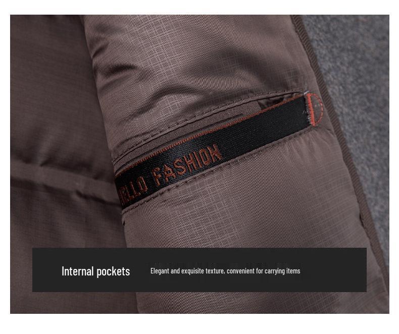 Men's Double-Sided Wool Casual Suit with Detachable Down Liner, Single-Breasted, Ideal for Autumn/Winter, Suitable for Middle-Aged and Young Men