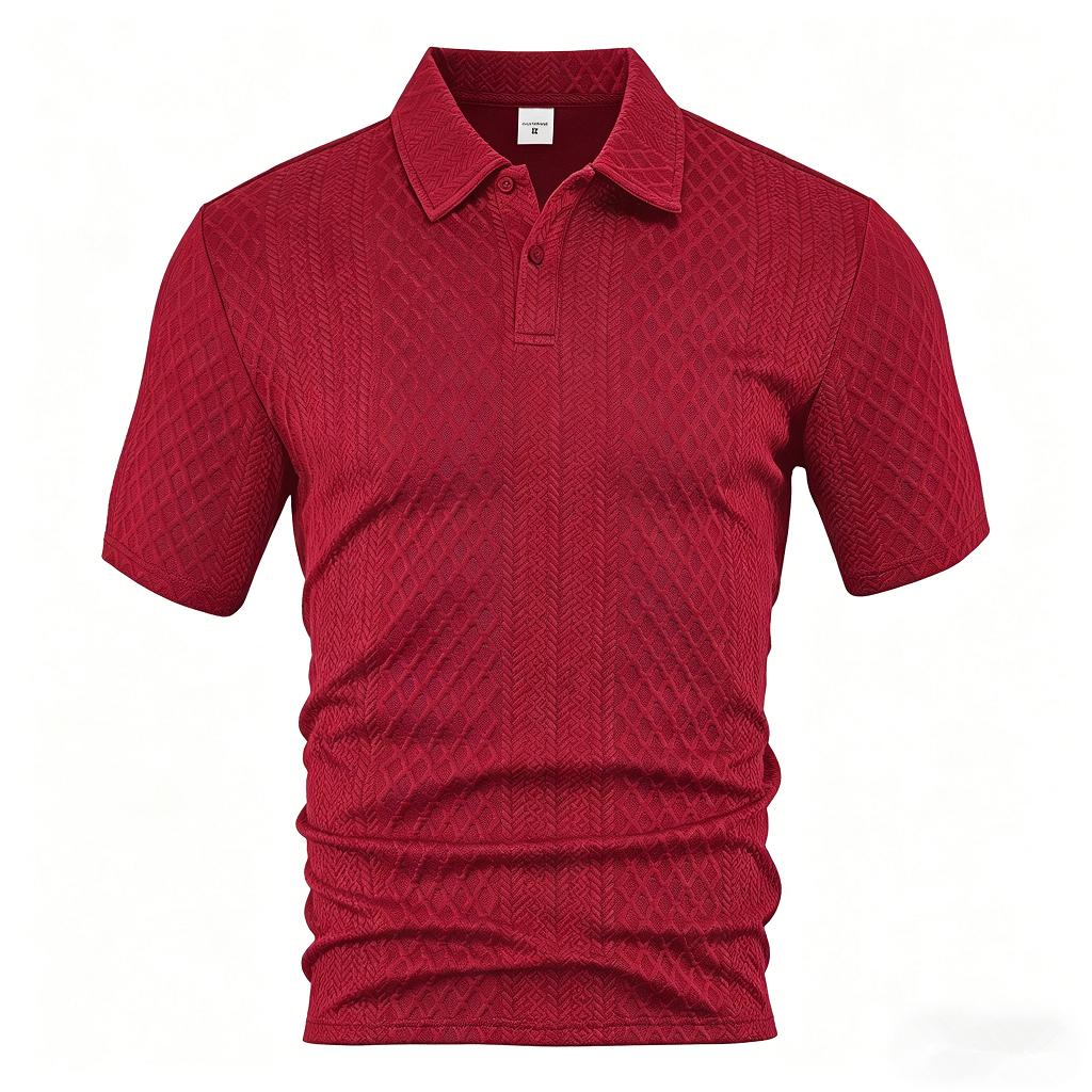 European and American Men's Summer Thin, Loose, Breathable, Casual Solid Color Jacquard Lapel Short Sleeved Polo Shirt for Men