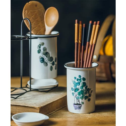 Chopstick Holder, Chopstick Rack, Drain Rack, Kitchen Dish Storage, Drainage Hole, Ceramic, Creative, Fashionable, Plant-Shaped, Cute, Home Kitchen Di