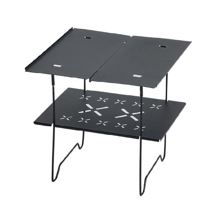 Double Layer Camping Table Metal Alloy Picnics Table Grid & Metal Plate Camping Table Outdoor Camp Storage Rack