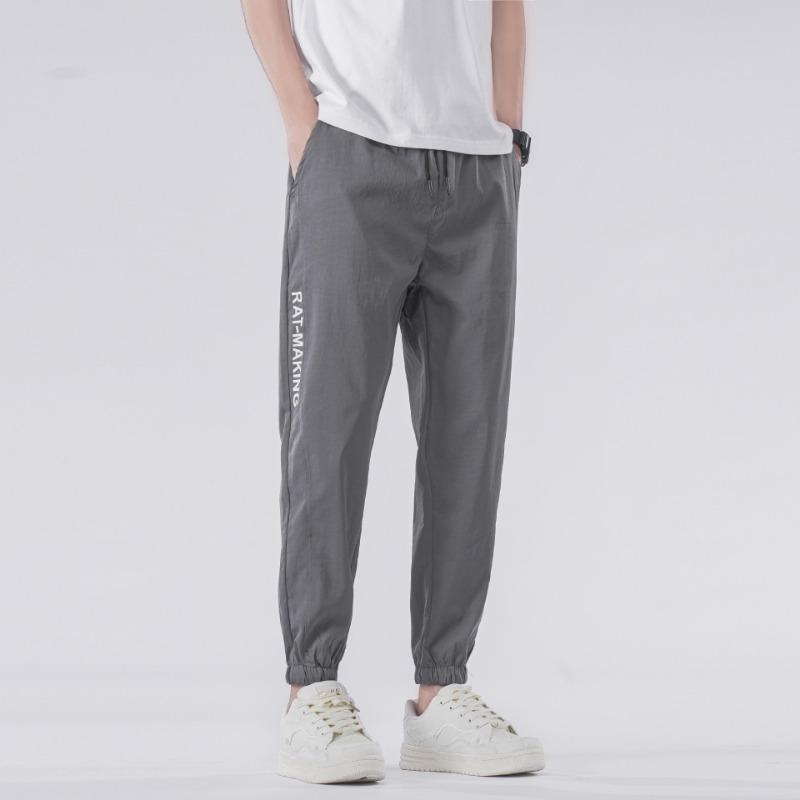 Summer New Cool Ice Silk Casual Trousers Boys Loose Men's Sports Tied Feet Youth Sweatpants Tide