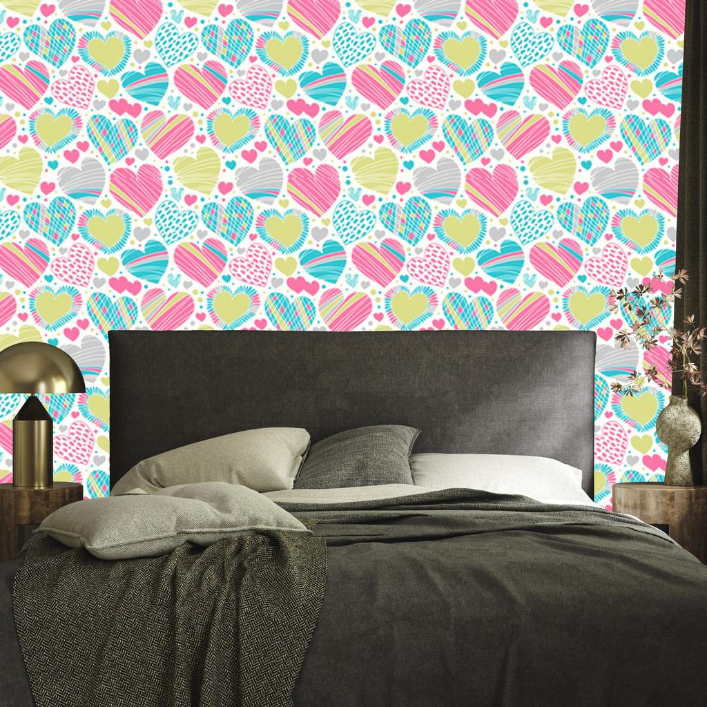 Beautiful colorful hearts wallpaper for living room and bedroom 50x1000