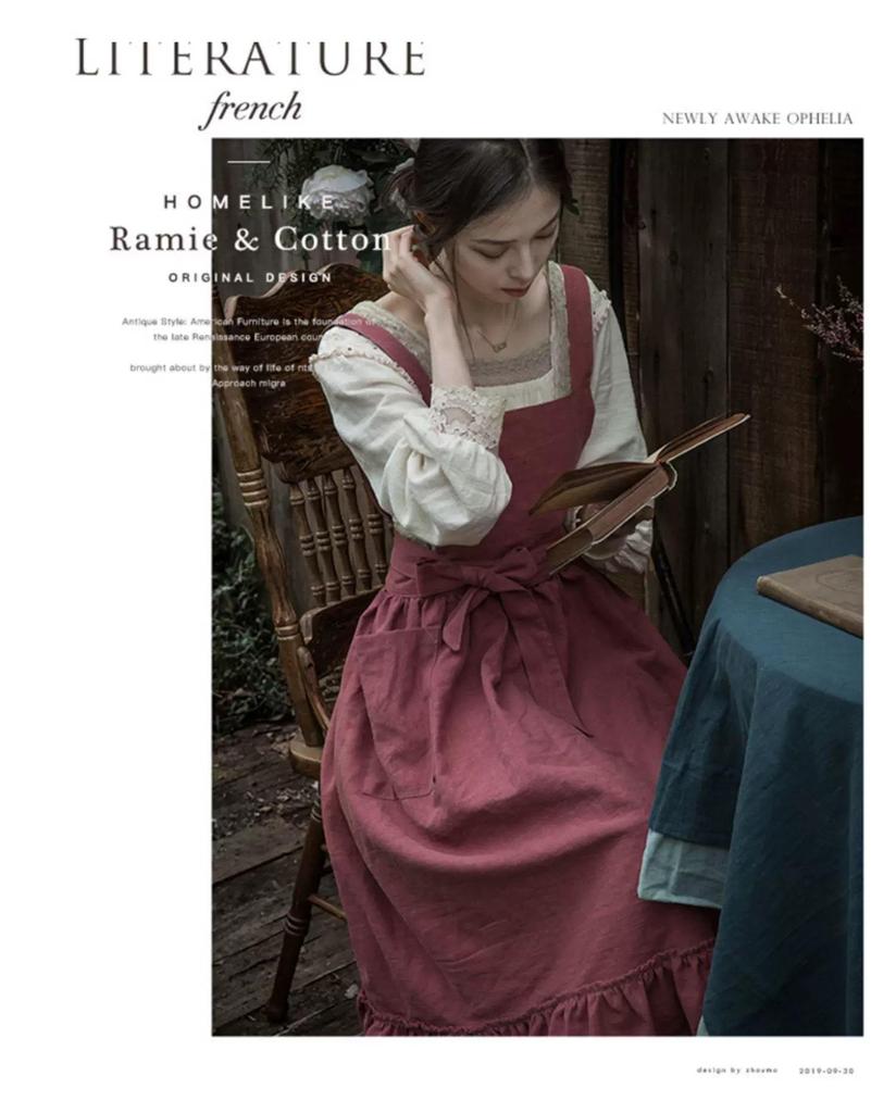 Nordic Solid Color French Pastoral Style Oil-Proof Apron for Kitchen Cooking