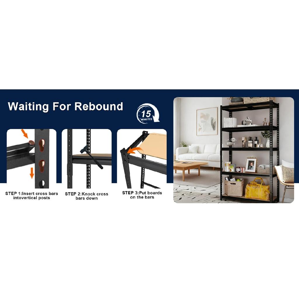 Heavy Duty Shelf, 28''×12''×60'' Metal Shelving Rack, 2400 lbs Basement Storage Shelves, Standing Shelves, Garage Racks
