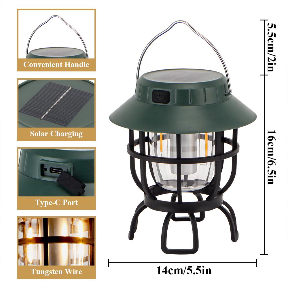 Set of 2 LED Solar Camping Lantern Dimmable Rechargeable Lantern IPX3 Water-Resistant Portable Outdoor Camping Lights Hiking
