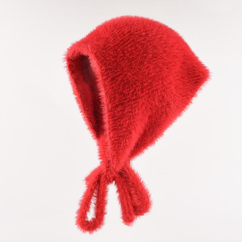 Neues einfaches französisches Kopftuch Damen Herbst und Winter Warmes Plüschstrickdreieckstuch Süßes und niedliches Schnür-Kopfband