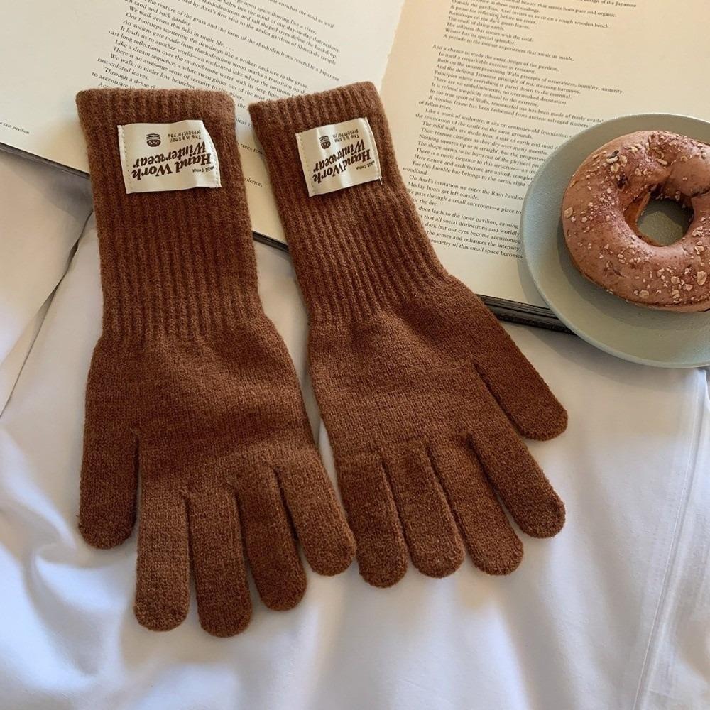 Warm Lining Full Finger Knitted Gloves One Size Faux Cashmere Gloves For Students