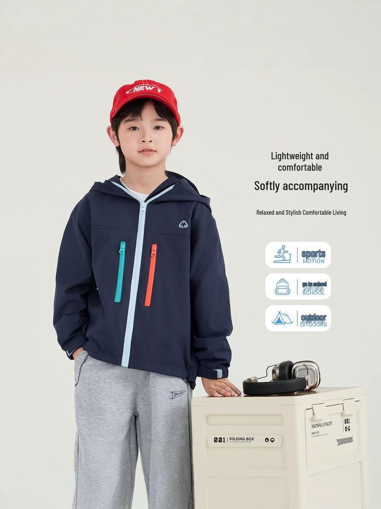 Children's 2026 Autumn Stylish Hooded Windbreaker - Outdoor Sports Jacket In Solid Color