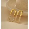 U-Shaped Stud Earrings With Full Crystal Pave Oval Design Sterling Gold Plated Minimalist Chic Women