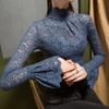 Women's Flower Lace Turtleneck Mesh Top Elegant Pullover