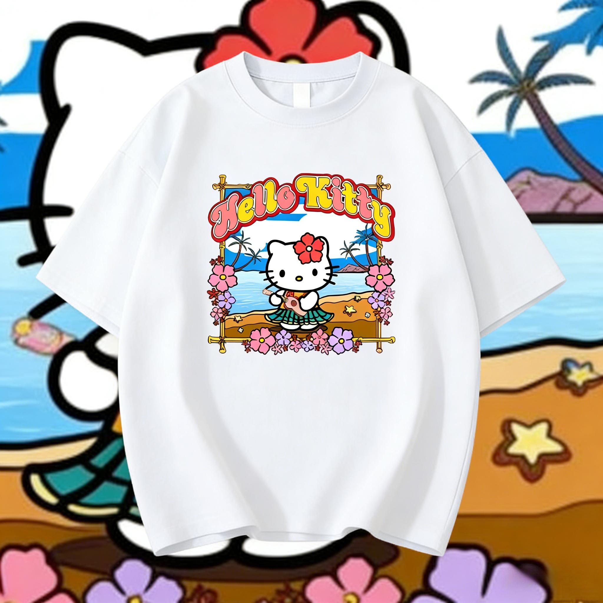 

2026 Summer Hello Kitty Hawaii Vacation Theme Printed Oversize Loose Womens summer loose and fashionable style S