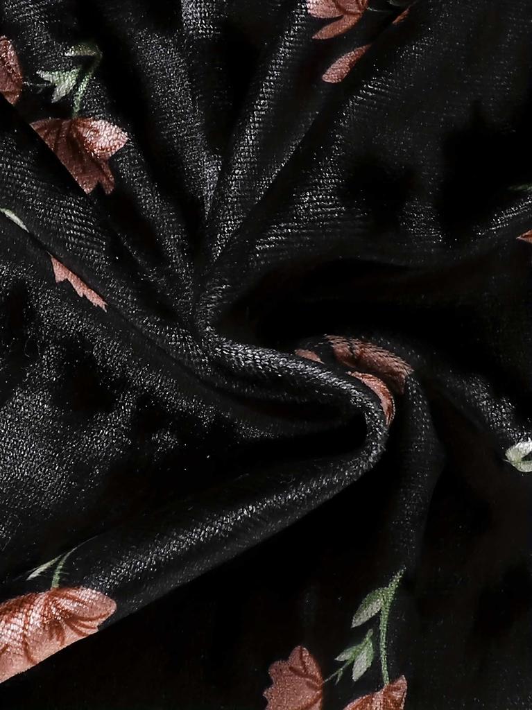 Girls Summer Spaghetti Strap Dresses, Soft Floral Printed Black Camisole Dress for Kids 13-16 Years