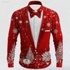 Men's Christmas Snowflake Tuxedo Shirt, 3D Printed Tie Design, Funny Costume Attire,Holiday Party Wear, Spring Fall Formal Style