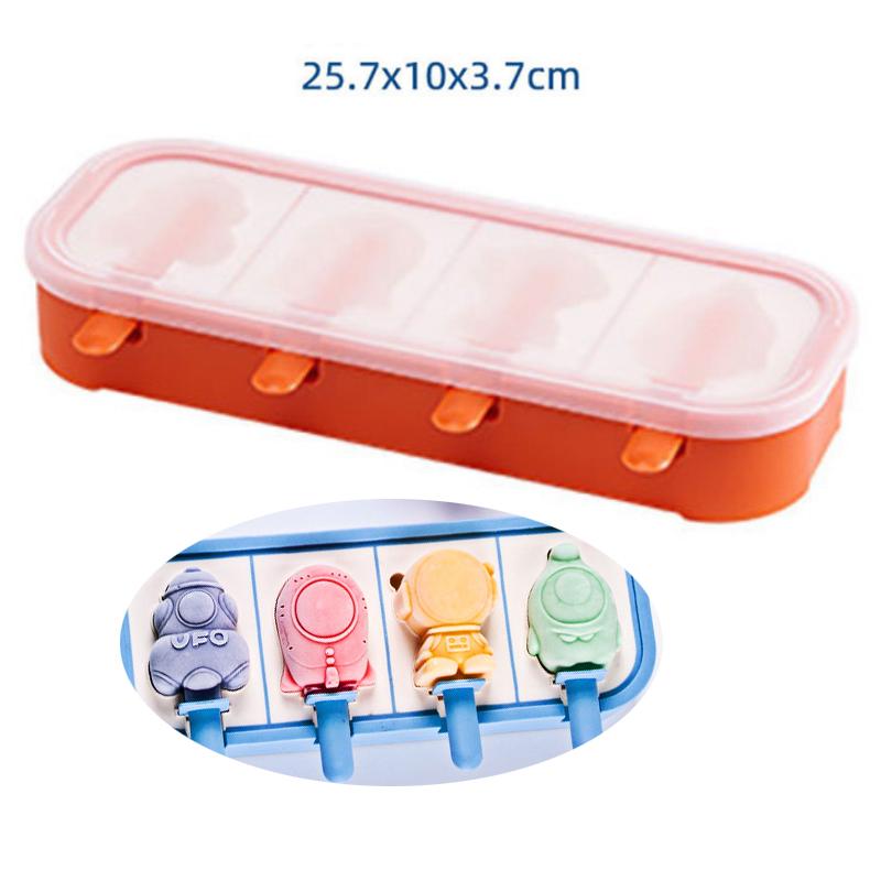 Cartoon Space Rocket Astronaut Ice Cream Silicone Mold With Lid Family Popsicle Ice Cube Tray Mold Cheese Kitchen Accessories