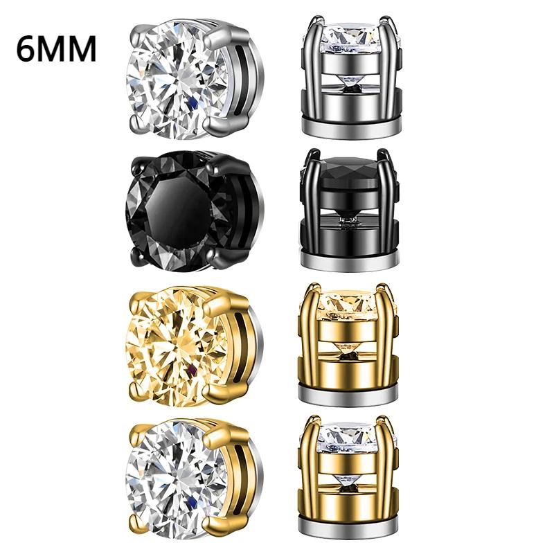 Crystal Strong Magnetic Ear Stud Clip Earrings for Men and Women Punk Round Zircon Magnet Earrings Non Piercing Jewelry