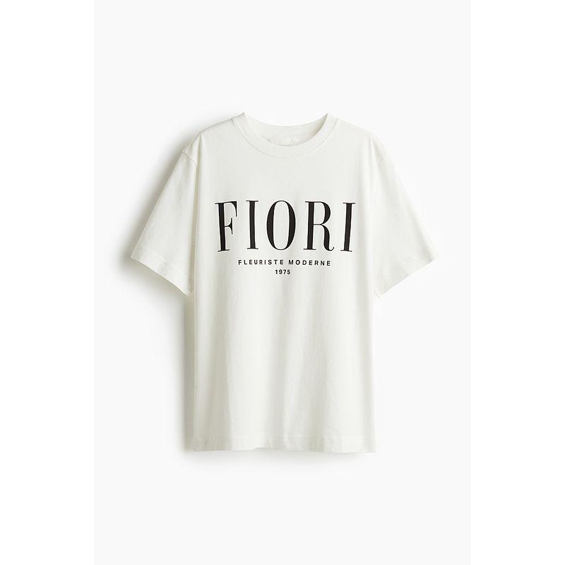 

Женская футболка HM 2025 Лето Новинка Американский круглый вырез Свободный Принт с буквами Хлопок Короткий рукав Топ 1274171 White/Fiori 155/80(XS)