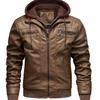 Men's Plus Size PU Leather Motorcycle Jacket with Detachable Hood and Fleece Lining - European & American Trend