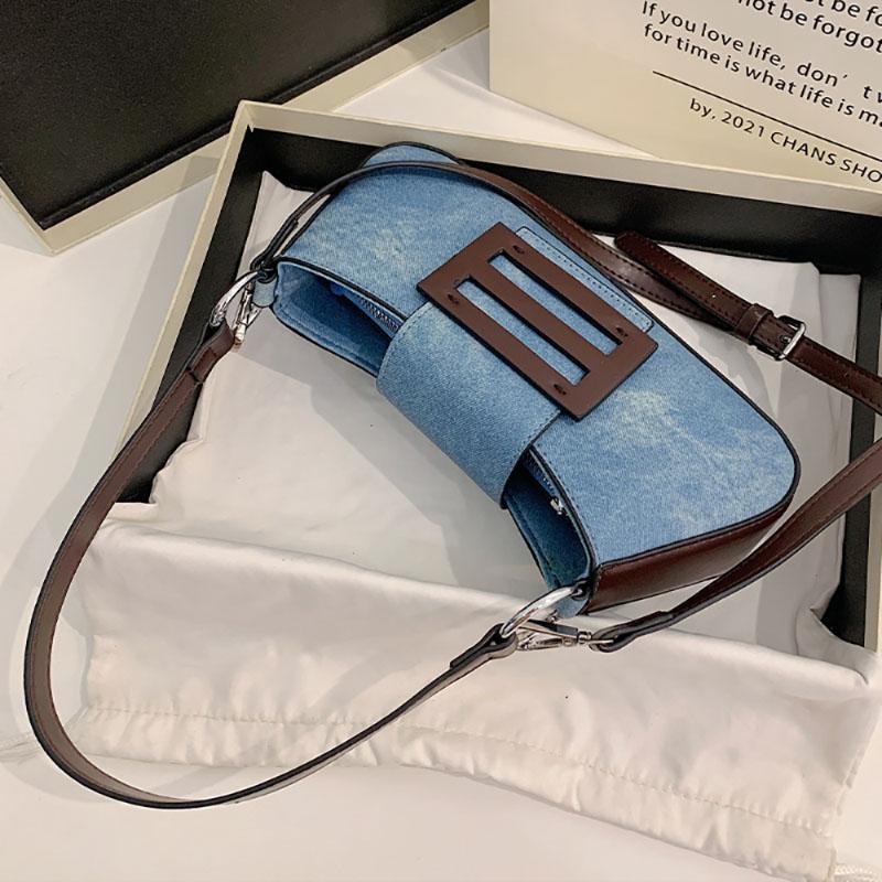 Fashion Niche Design Underarm Bag French Style Denim Splice Texture  Crossbody Bags Autumn Winter High-End Single Shoulder Pack
