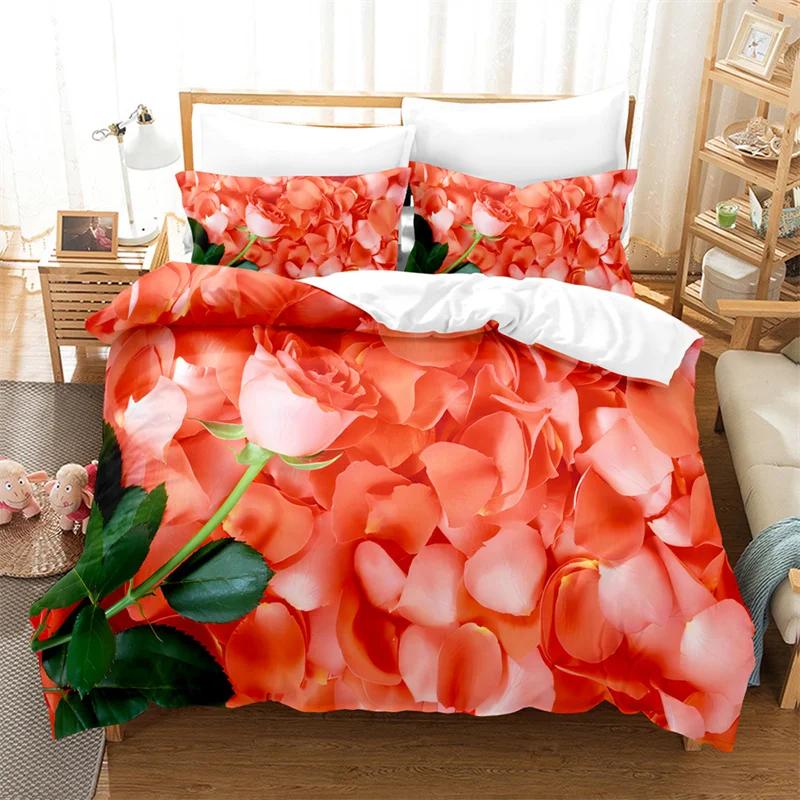 Red Rose Queen Size Duvet Cover 220X240 Bedding Set 3Pcs/2Pcs With Pillowcase Flower Quilt Cover For Double Bed Single Beds