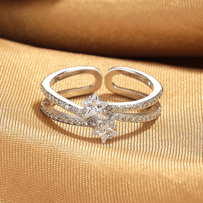 2026 Design Temperament Fashion Double-layer Star Surround Ring Opening Delicate Micro-inlaid Five-pointed Star Ring Women
