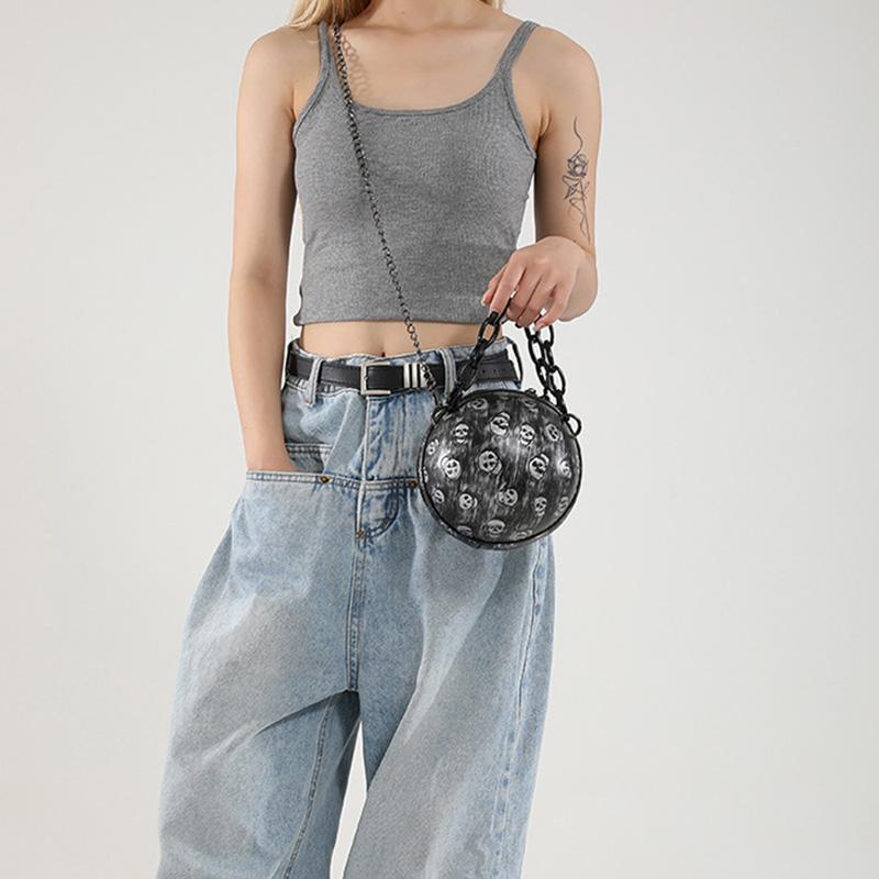 2025 New European & American Halloween Funny Skeleton Chain Crossbody Bag Gothic Style Shoulder Small Round Bag