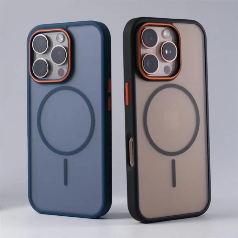 Luxury Simple for Magsafe Phone Case for iPhone 16 15 14 Plus 13 12 11 Pro Max Matte Hit Color Wireless Charge Hard Bumper Cover