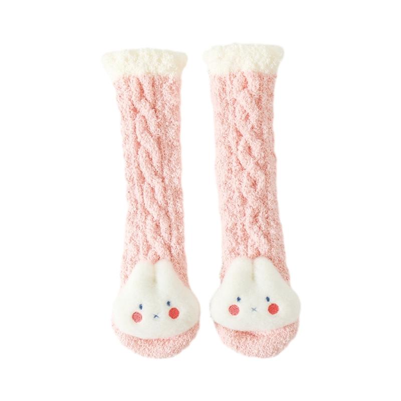 

1 Pair Cute Cartoon Animal Socks Soft Breatahble Warm Footwear Non Slip Floor Socks with Doll Decor for Autumn Winter