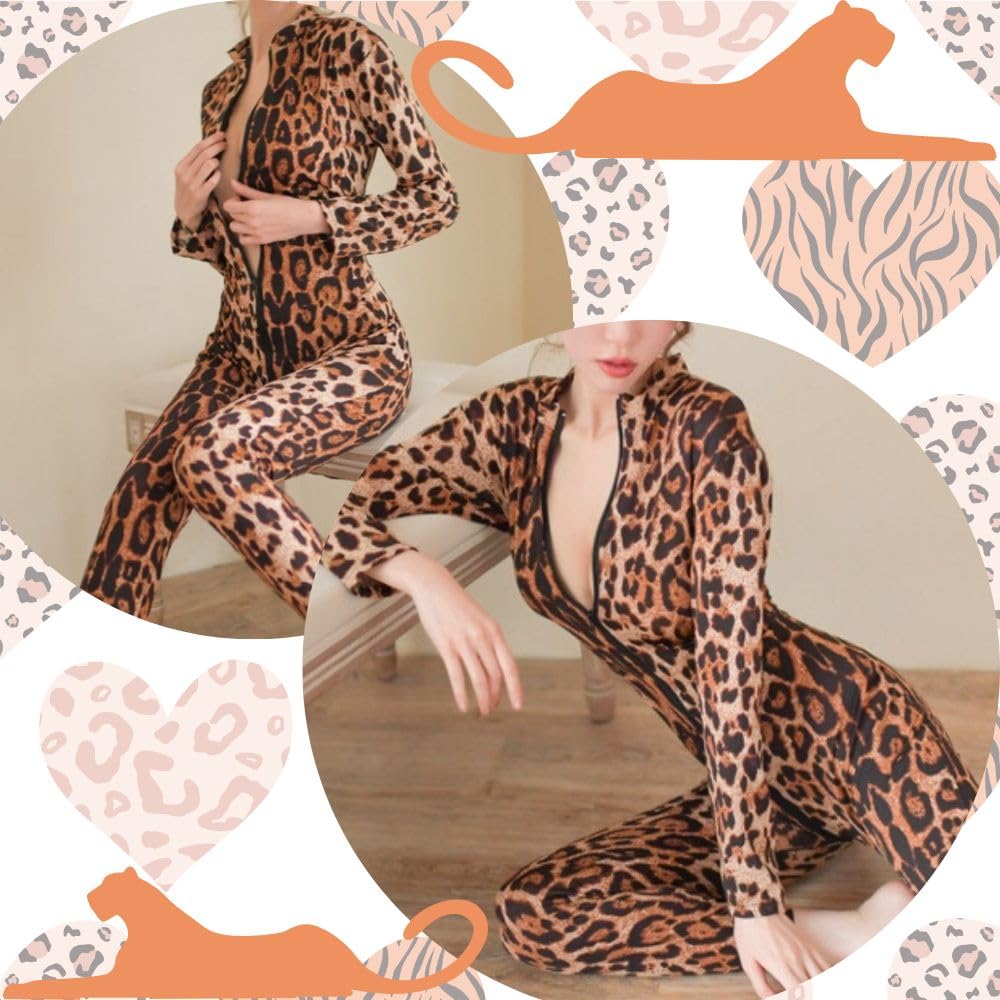 MONEON Catsuit Bodysuit, Sexy Leopard Print Cat Costume, Full Body Tights, Long Sleeves, Sexy, Extreme, Cute, Popular