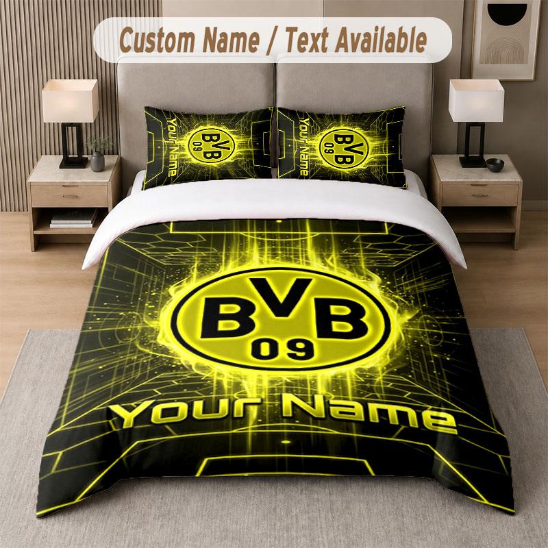 Custom Bedding Set Borussia Dortmund Pattern, Print Name Text 1 Duvet Cover plus 2 Pillowcases Home Textile