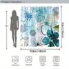 1pc Abstract Floral Shower Curtain - Blue, Teal, Green Flowers, Modern Design, Polyester, 70x70In, 12 Hooks, Washable