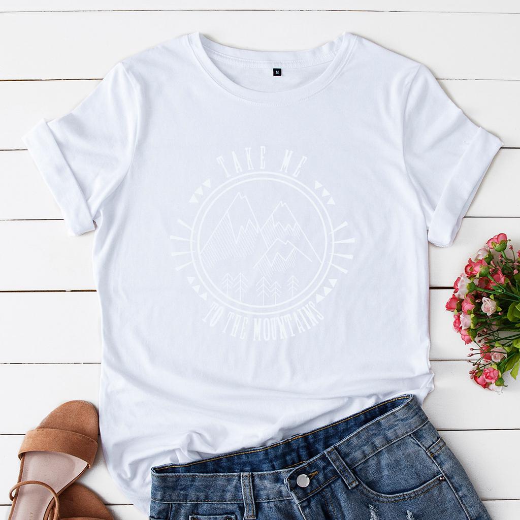 Cotton T-Shirt Short Sleeve Round Neck Women 2d Print Tops