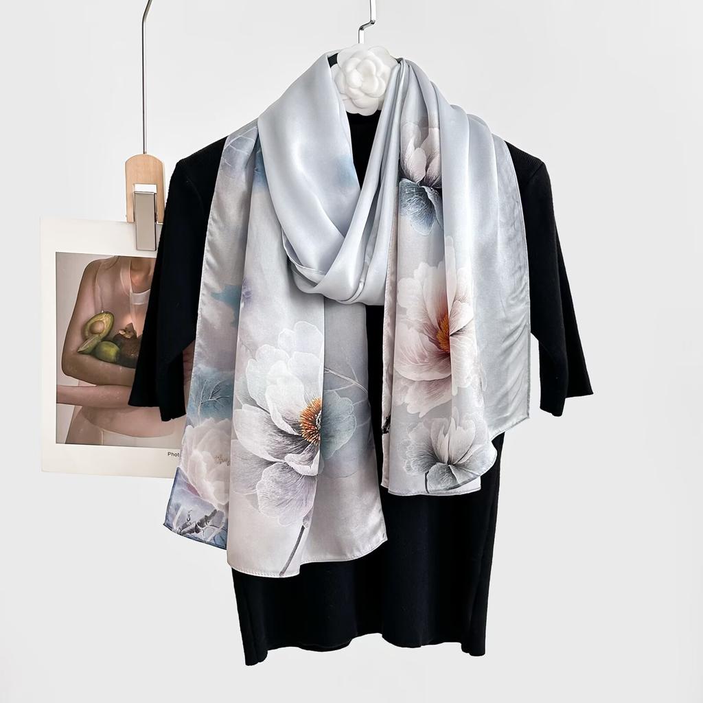 100% Pure Real Silk Scarf Women Neck Shawls Wraps Foulard Scarves Pashmina Female Hijab Bandana Kerchief Luxury Schals Bufandas