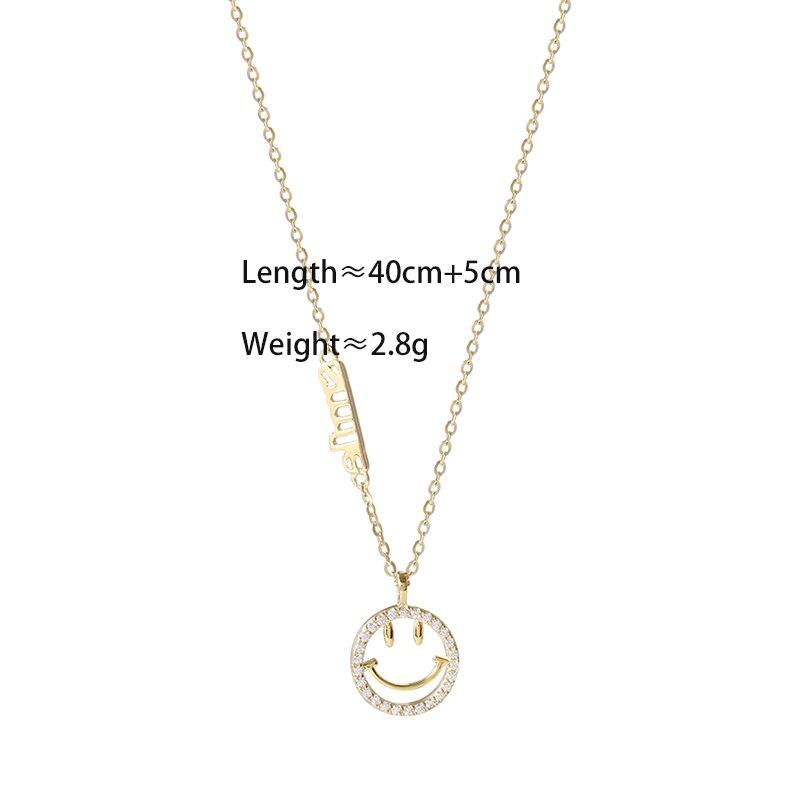 Sterling Tone Shiny Zircon Crystal Smiling Face Letter Women Pendant Pendant Necklace Clavicle Chain Necklaces Choker Birthday Souvenir