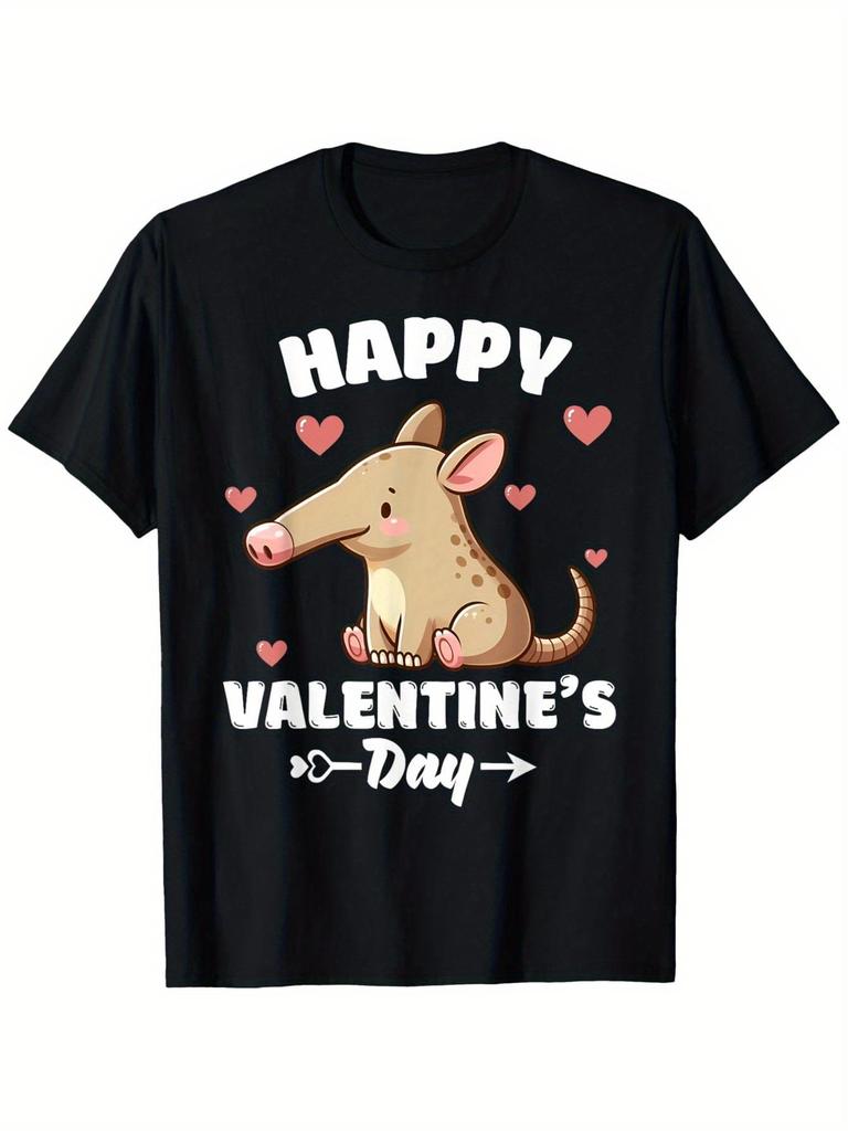 Happy Valentines Day Cute Aardvark Graphic Tee Soft Cotton Casual T-Shirt Gift