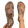 Large size slippers women's ethnic style 2025 summer new breathable printing set toe Roman style cool slippers women