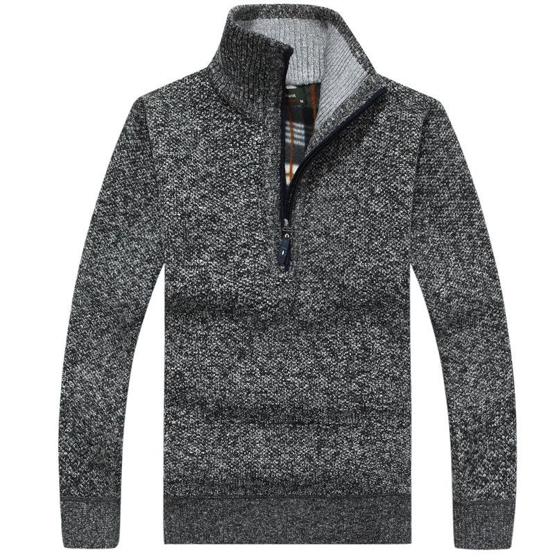 Sweater Men's Fleece Thick Clothing Knit Sweater Loose Pullover Stand-up Collar Half-zipper Big Line Coat Plus Size