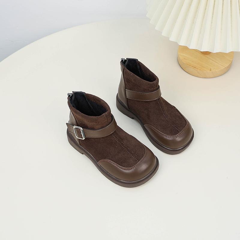 Ghete noi de iarnă pentru copii, până la gleznă, negre, patchwork, pentru fete, la modă, din bumbac, antiderapante, scurte, versatile, pentru copii, casual, din piele