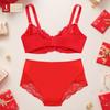 Plus Size Red Lace Bra and Panty Set, Adjustable Hook Closure Sexy Lingerie for Women