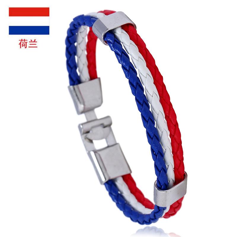 Geflochtene Flaggenfarbe Lederarmband PU Kunstleder Manschette Fußball Weltmeisterschaft Land Armband Unisex Schmuck