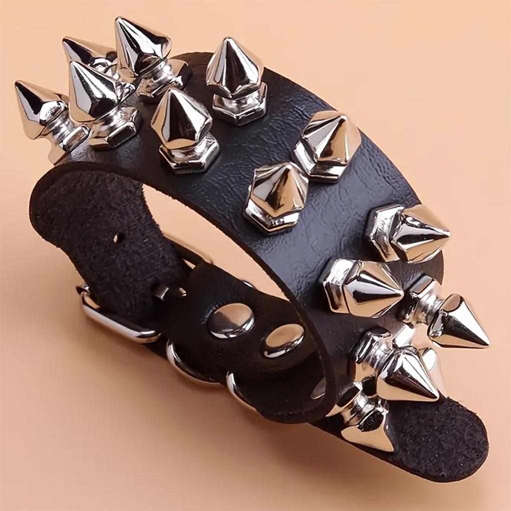 Gothic Punk Style Simple Double Row Spikes Pu Leather Bracelet For Party Party Birthday Gift
