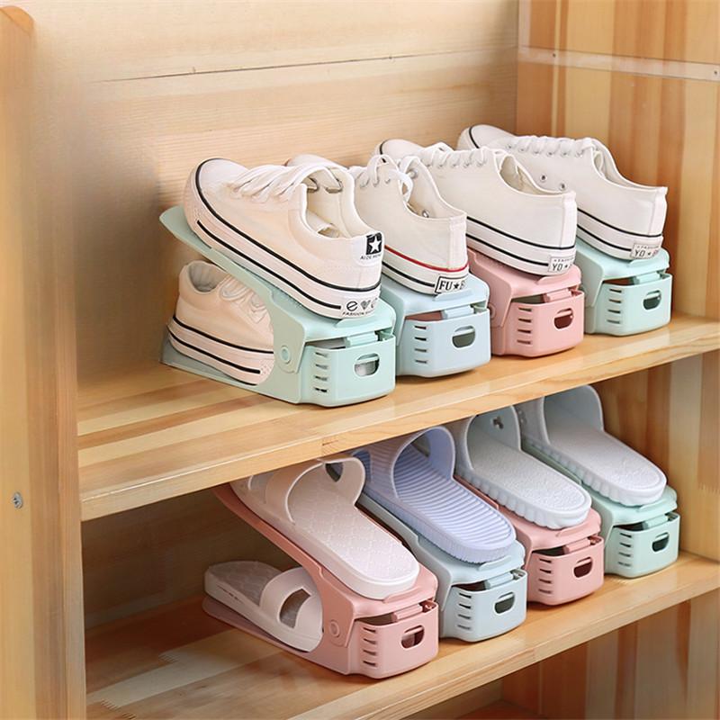 1Pcs Double Shelf Space Savers White Shoe Rack Cabinets Shoe Rack Storage Organizer Plastic Adjustable Shoes Warderobe Bedroom