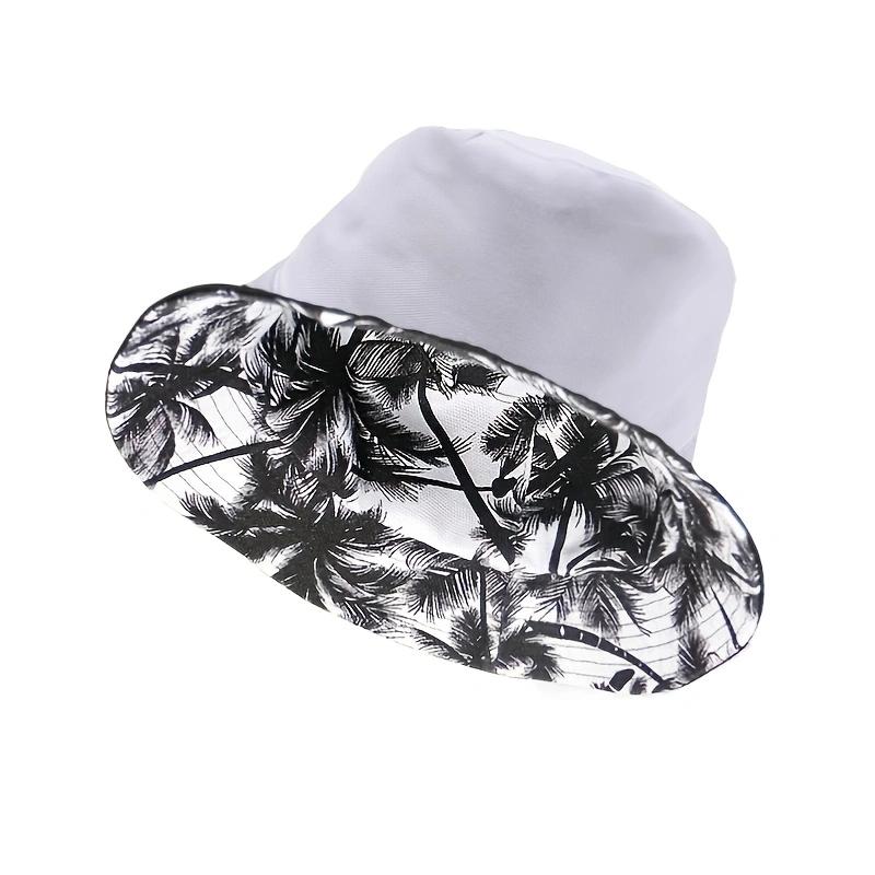 New Unisex Tropical Coconut Tree Print Personality Bucket Hats Fishermen Caps Outdoor Casual Cap Sunscreen Hat