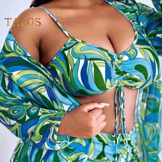 3 sztuk/zestaw kobiety seksowne bikini zestaw drukuj biustonosz typu Sling biustonosz wysokiej talii kąpielówki krem ​​do opalania zestaw kardigan szybkoschnący strój kąpielowy kostiumy kąpielowe