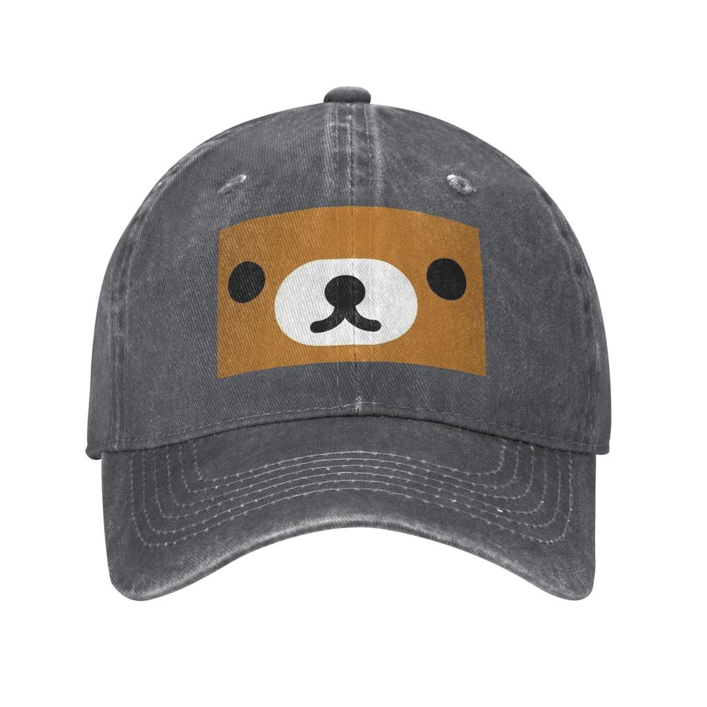 Cappellino da baseball Rilakkuma Relax Bear con faccia grande, in tessuto denim, regolabile, stile cowboy, sportivo, unisex.